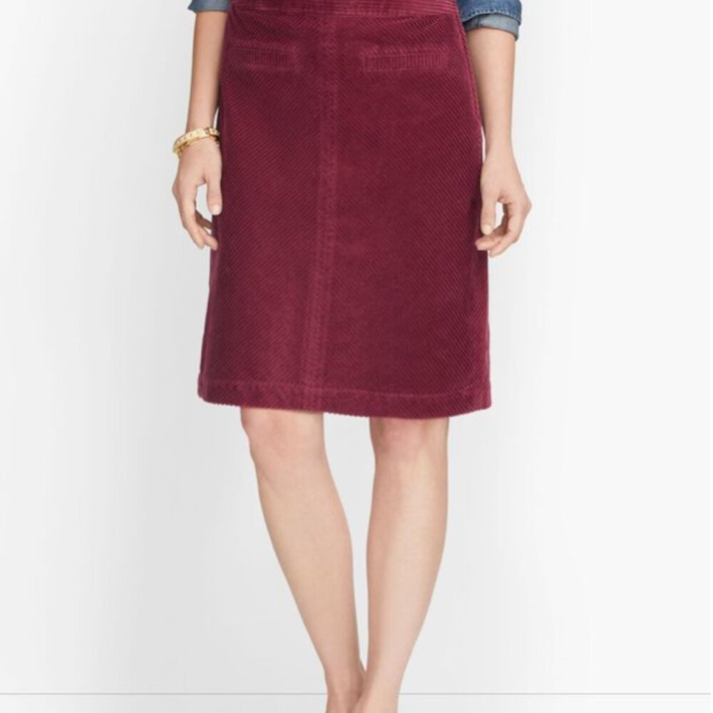Talbots Burgundy Wide Wale Corduroy Pencil Skirt Career Preppy Mid-Rise 16P NWT